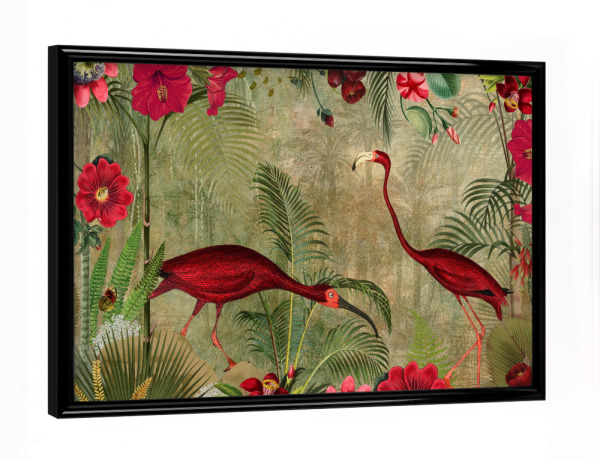 Poster mit schwarzem Rahmen "Red Flamingos In a Tropical Jungle" artboxONE - Natur,Reise,Floral,Tiere,Für Mama