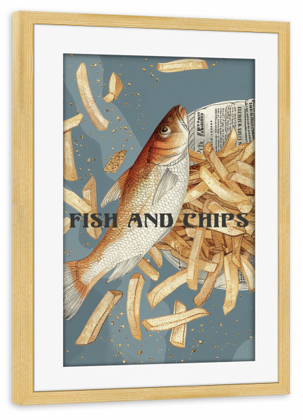Poster mit Rahmen kiefer "Retro Fish & Chips" artboxONE - Typografie,Essen & Trinken,Lustig