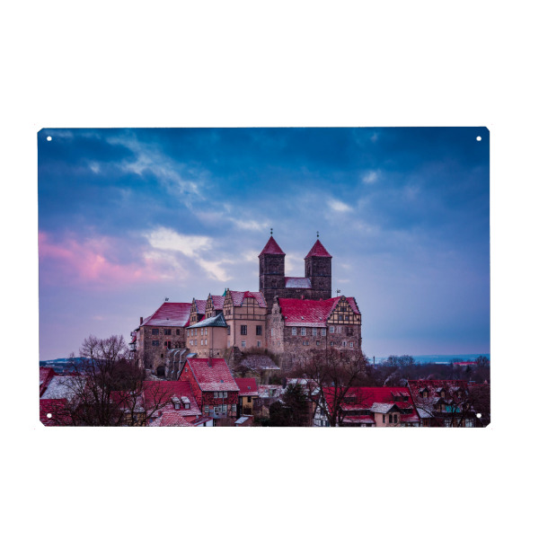 Holzbild "Winter in Quedlinburg" artboxONE - Städte,Reise - Quedlinburg,Harz,Schloss,Schlossberg,Altstadt,Sachsen-anhalt,Deutschland,Winter,Dämmerung