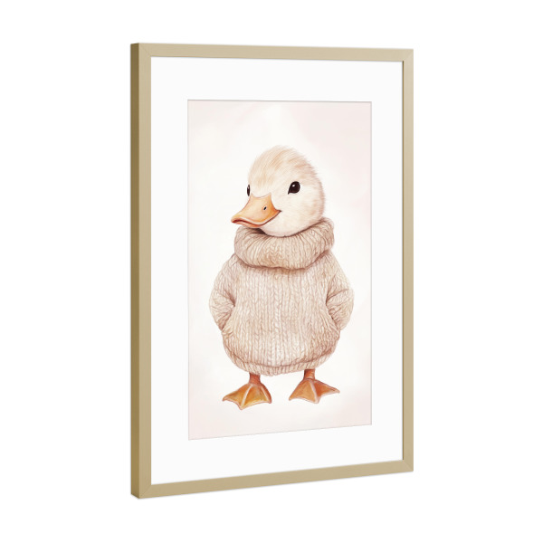 Poster mit Rahmen Gold "Pastel Entchen Theo" artboxONE - Für Kinder,Tiere,Liebe,Lustig