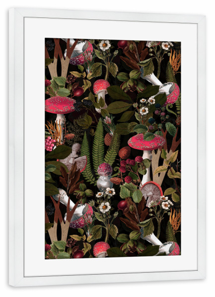 Poster mit Rahmen weiß "Mystischer Pilz-Mitternachtswald" artboxONE - Natur,Floral,Für Mama,Halloween