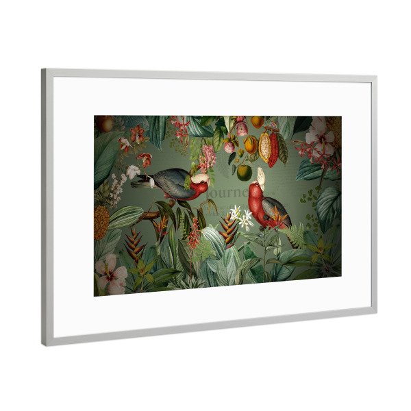 Poster mit Rahmen Silber "Mystic Tropical Birds Jungle" artboxONE - Natur,Floral,Tiere,Für Mama