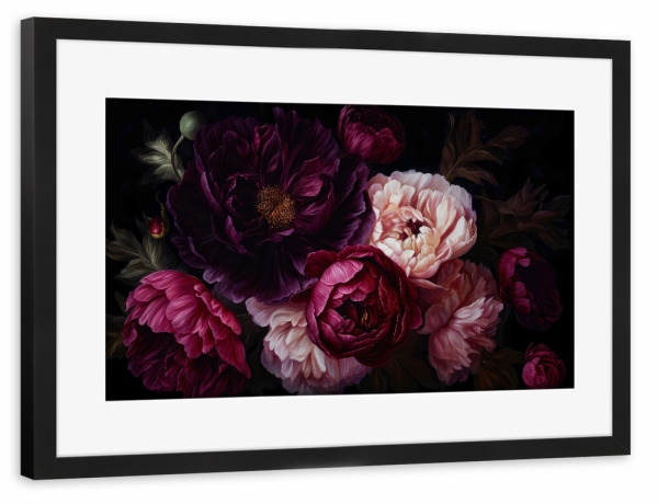 Poster mit Rahmen schwarz "Burgundy And Pink Peonies Bouquet" artboxONE - Natur,Floral,Für Mama