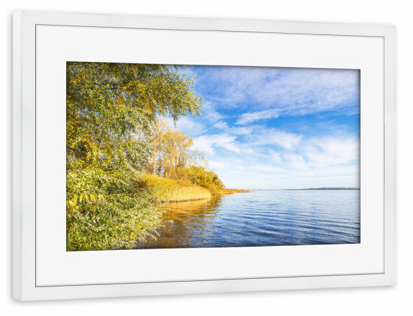 Poster mit Rahmen weiß "Plauer See mit Bäumen" artboxONE - Natur,Reise