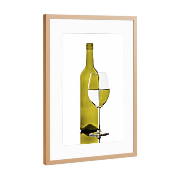 Poster mit Rahmen Kupfer "Braune Weinflasche mit Glas" artboxONE - Essen & Trinken / Alkohol