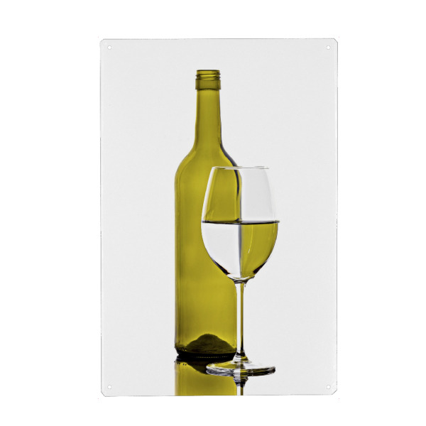 Metall Poster "Braune Weinflasche mit Glas" artboxONE - Essen & Trinken / Alkohol