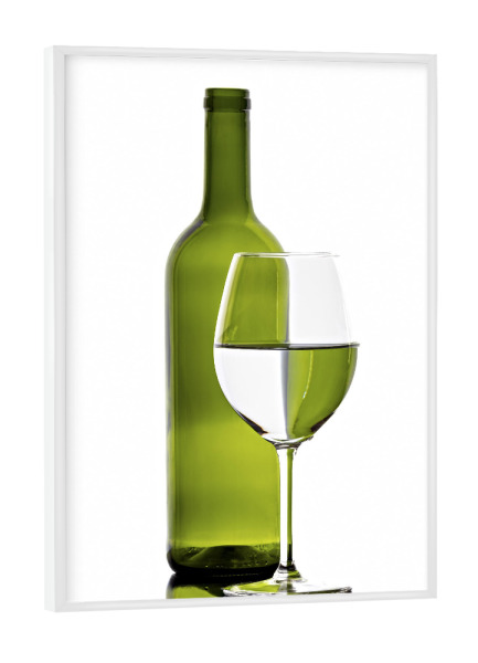 Poster mit weißem Rahmen "Grüne Weinflasche mit Glas" artboxONE - Abstrakt
