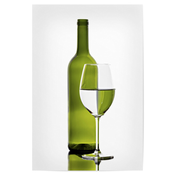 Poster "Grüne Weinflasche mit Glas" artboxONE - Abstrakt - Wein,Flasche,Weinflasche,Bar,Restaurant,Bunt,Farbig,Farbe,Weinglas,Spiegelung