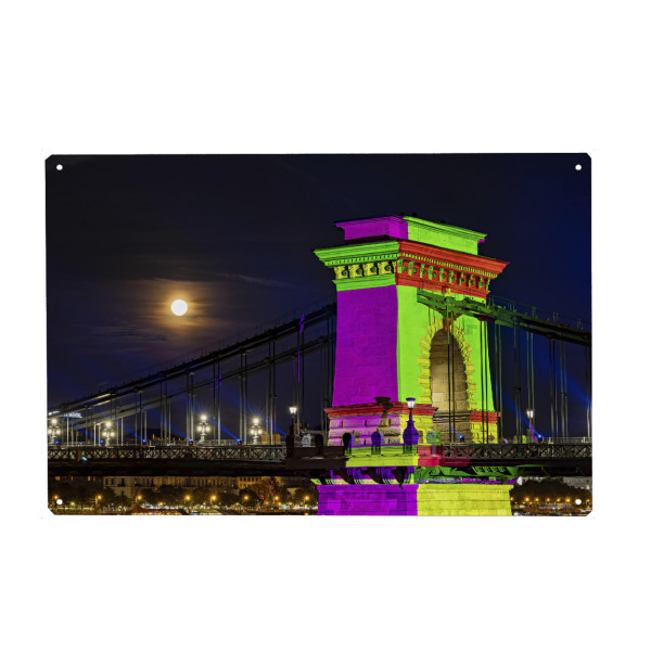 Holzbild "Die Kettenbrücke bei Nacht" artboxONE - Reise,Architektur