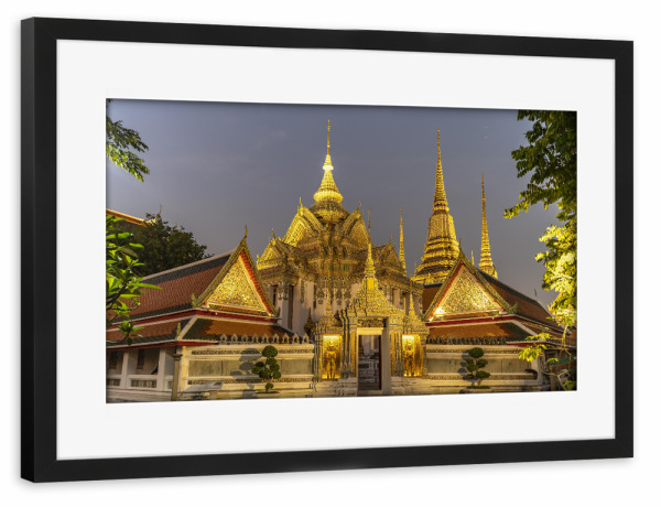 Poster mit Rahmen schwarz "Wat Pho Bangkok" artboxONE - Städte,Architektur - Buddhismus,Tempel,Wat pho,Abenddämmerung,Bangkok,Thailand,Asien