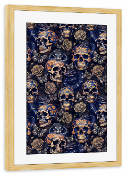 Poster mit Rahmen kiefer "Vintage Skulls Snakes And Roses" artboxONE - Floral,Für Mama