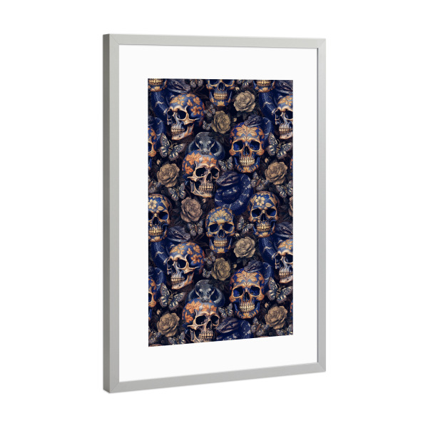 Poster mit Rahmen Silber "Vintage Skulls Snakes And Roses" artboxONE - Floral,Für Mama