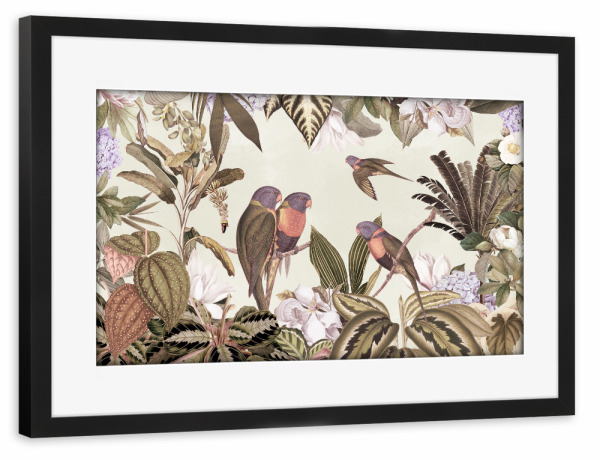 Poster mit Rahmen schwarz "Bunte Papageien-Tierwelt-Dschungel" artboxONE - Natur,Reise,Floral,Tiere,Für Mama