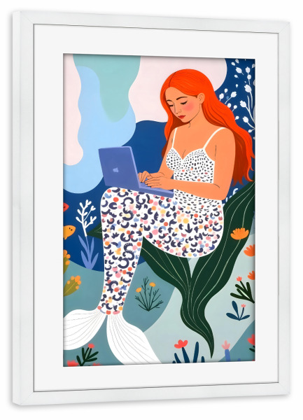 Poster mit Rahmen weiß "Von zu Hause aus arbeiten" artboxONE - Floral