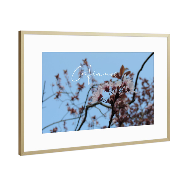 Poster mit Rahmen Gold "Confiance" artboxONE - Typografie,Natur - Flowers,Cherry blossom,Trust,Summer vibes,Summer feeling