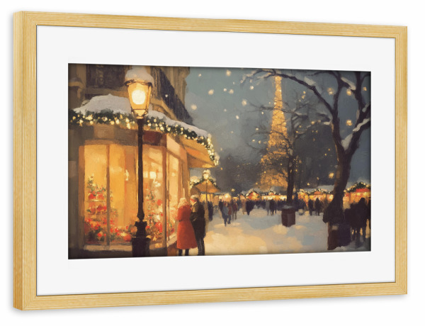 Poster mit Rahmen kiefer "In der Pariser Nacht" artboxONE - Städte,Reise,Abstrakt,Architektur,Städte / Paris