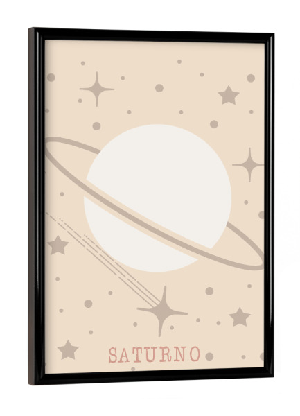 Poster mit schwarzem Rahmen "Saturno" artboxONE - Typografie,Für Kinder,Galaxy - Saturn,Sterne,Weltraum