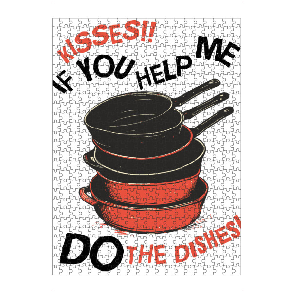 Puzzle Ravensburger "Kisses if you help me" artboxONE - Lustig - Panelas,Tarefas,Humor,Incentivo,Cozinha,Ajuda,Pratos,Mensagem,Brincalhão,Recompensa