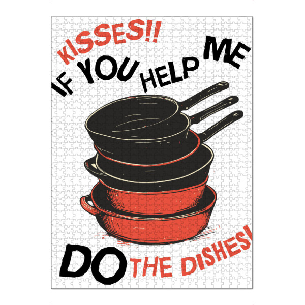 Puzzle Ravensburger "Kisses if you help me" artboxONE - Lustig - Panelas,Tarefas,Humor,Incentivo,Cozinha,Ajuda,Pratos,Mensagem,Brincalhão,Recompensa
