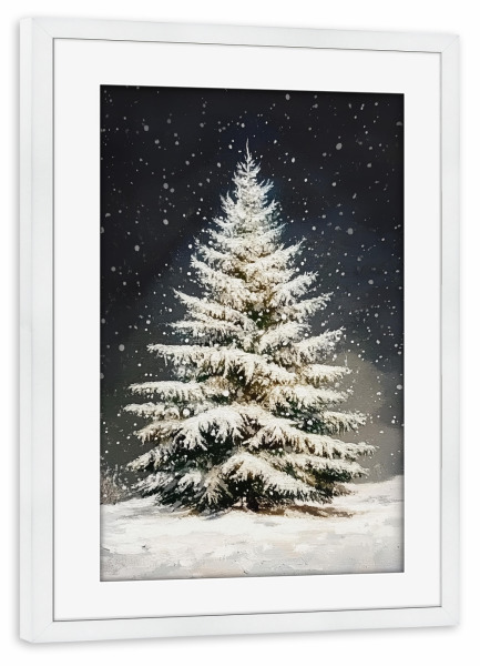 Poster mit Rahmen weiß "Schnee-Weihnachtsbaum" artboxONE - Natur,Floral,Weihnachten,Festivals