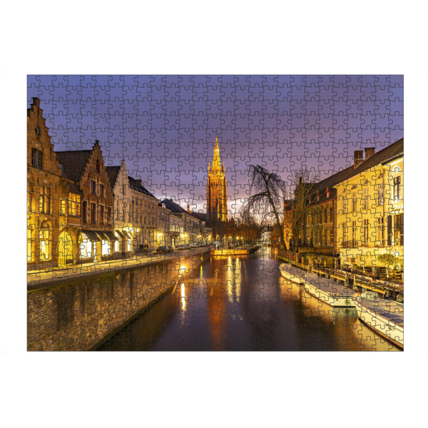 Puzzle Ravensburger "Gracht in Brügge" artboxONE - Städte,Architektur - Gracht,Liebfrauenkirche,Nacht,Abenddämmerung,Brügge,Belgien,Europa