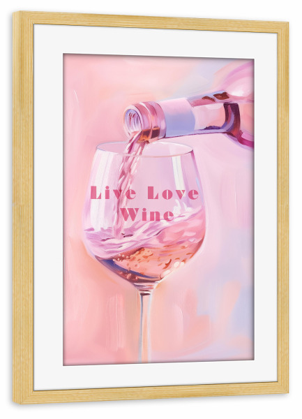 Poster mit Rahmen kiefer "Roséwein Liebe in Pastel" artboxONE - Typografie,Essen & Trinken,Essen & Trinken / Alkohol