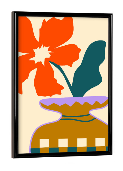 Poster mit schwarzem Rahmen "Bold Blooms in a Patterned Vase" artboxONE - Floral,Abstrakt
