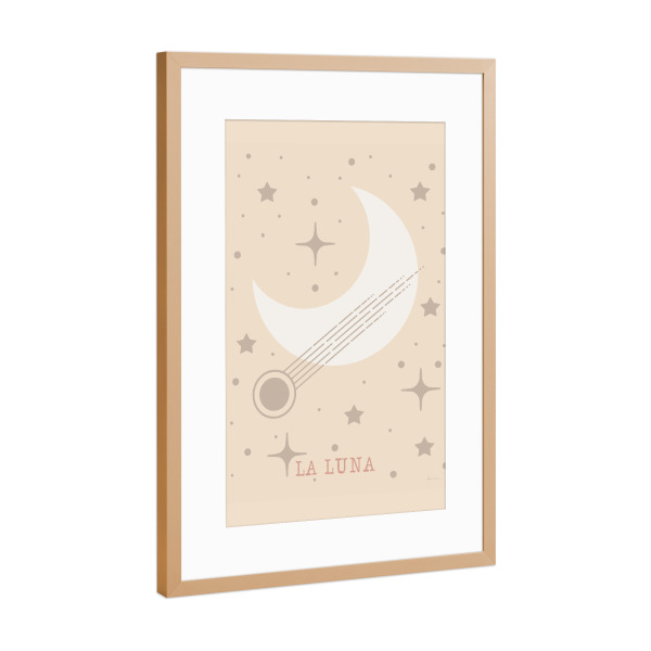 Poster mit Rahmen Kupfer "La Luna" artboxONE - Typografie,Für Kinder,Galaxy - Mond,Sterne,Weltraum