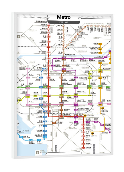 Poster mit weißem Rahmen "U-Bahn – Osaka" artboxONE - Städte,Architektur,Kartografie