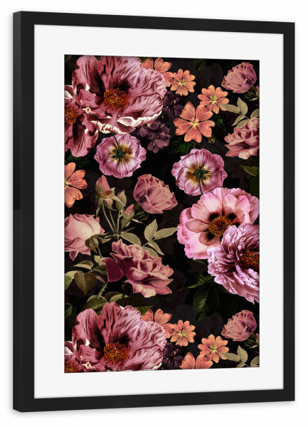 Poster mit Rahmen schwarz "Vintage Dark Midnight Garden" artboxONE - Natur,Floral,Für Mama