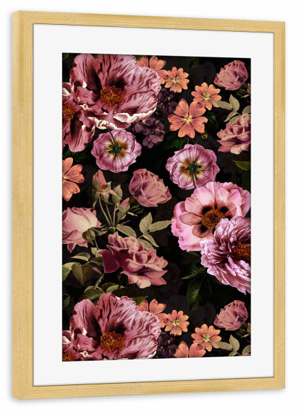 Poster mit Rahmen kiefer "Vintage Dark Midnight Garden" artboxONE - Natur,Floral,Für Mama