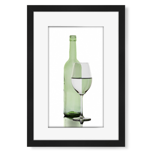 Light green wine bottle with glass