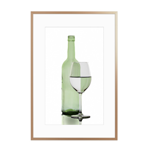 Light green wine bottle with glass