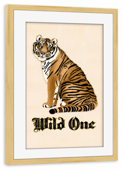 Poster mit Rahmen kiefer "Wild One. Tiger" artboxONE - Typografie,Tiere