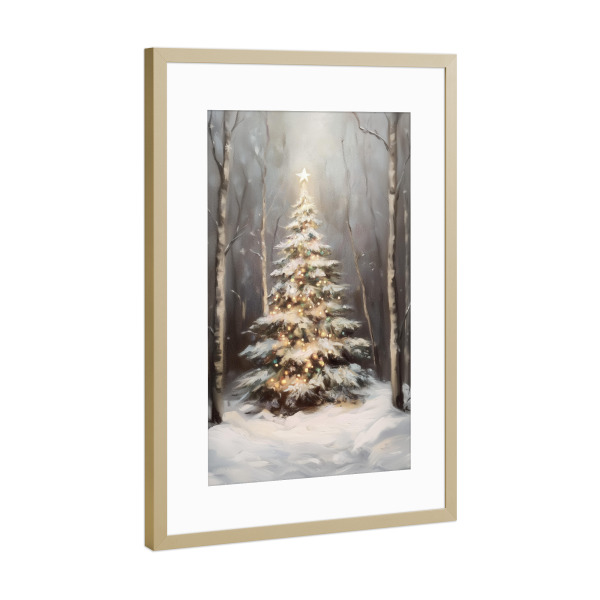 Poster mit Rahmen Gold "Verschneiter Weihnachtsbaum" artboxONE - Natur,Weihnachten,Festivals