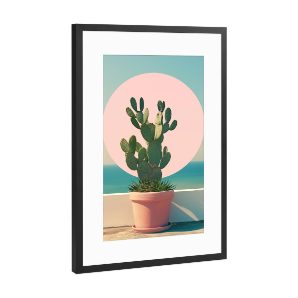 Poster mit Rahmen Schwarz (Metallic) "Kaktus am Meer" artboxONE - Natur,Floral,Reise / Strand und Meer