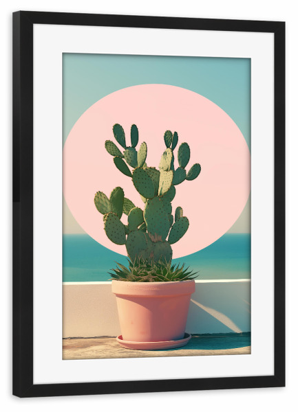 Poster mit Rahmen schwarz "Kaktus am Meer" artboxONE - Natur,Floral,Reise / Strand und Meer
