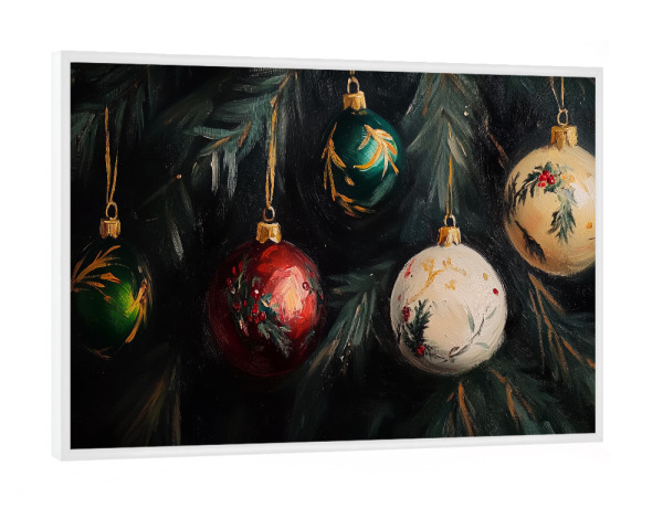 Poster mit weißem Rahmen "Weihnachtskugeln am Baum" artboxONE - Weihnachten,Festivals
