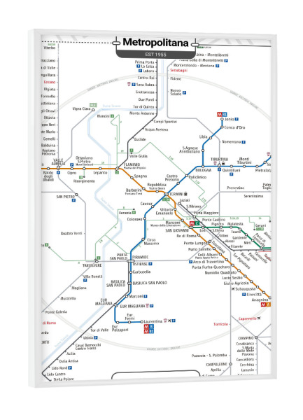 Poster mit weißem Rahmen "U-Bahn – Rom" artboxONE - Städte,Städte / Rom,Kartografie