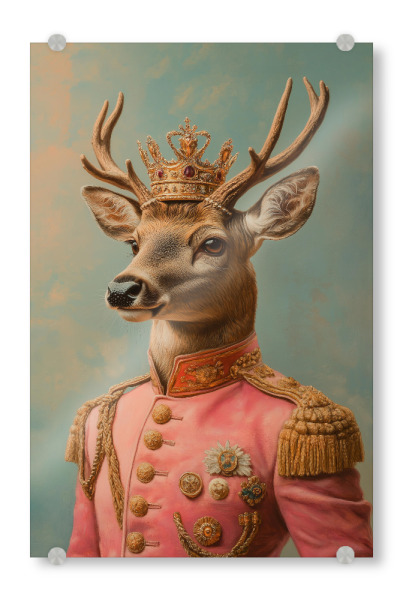 Acrylglasbild "Porträt rosa Hirsch mit Krone" artboxONE - Tiere,Weihnachten,Lustig