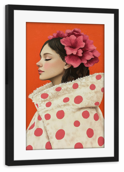 Poster mit Rahmen schwarz "Frau mit Pünktchen-Mantel" artboxONE - Floral,Menschen,Fashion