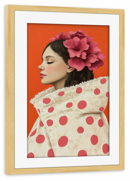 Poster mit Rahmen kiefer "Frau mit Pünktchen-Mantel" artboxONE - Floral,Menschen,Fashion
