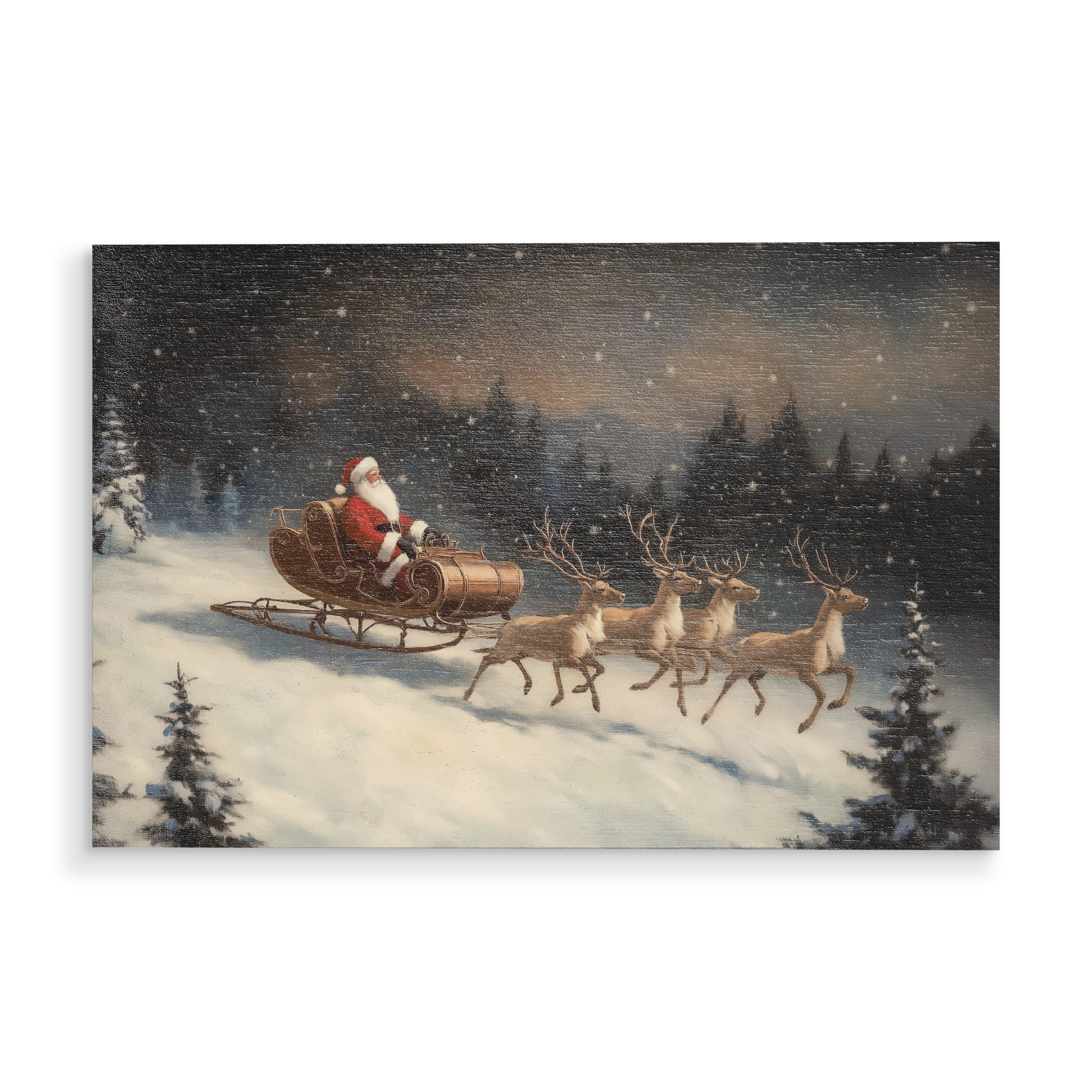 Holzbild "Weihnachtsmann mit Rentieren" artboxONE - Reise,Menschen,Weihnachten,Festivals