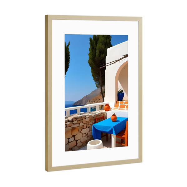 Poster mit Rahmen Gold "Blick auf die mediterrane Terrasse" artboxONE - Reise