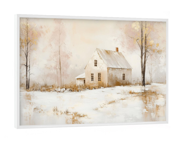 Poster mit weißem Rahmen "Bauernhaus im Winter" artboxONE - Natur,Architektur,Weihnachten - Bauernhaus,Bauernhausdekor,Winter,Haus,Schnee,Verschneit