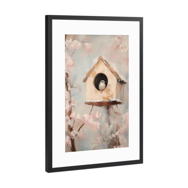 Poster mit Rahmen Schwarz (Metallic) "Vogelhaus" artboxONE - Natur,Floral,Für Kinder,Tiere,Fiktion