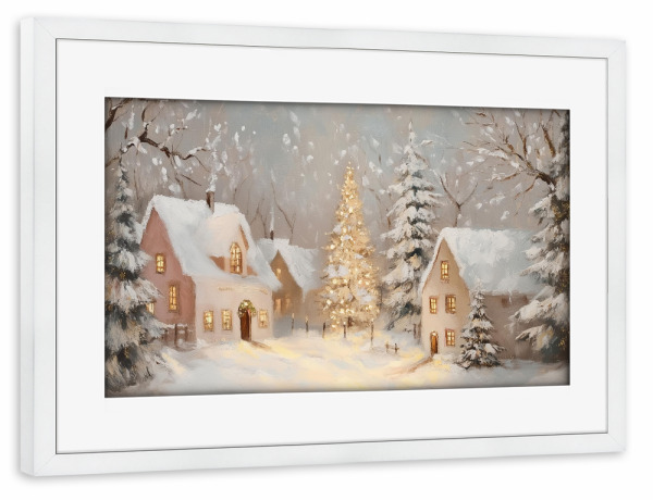 Poster mit Rahmen weiß "Winterliche Weihnachtsstadt" artboxONE - Städte,Für Kinder,Architektur,Weihnachten,Festivals