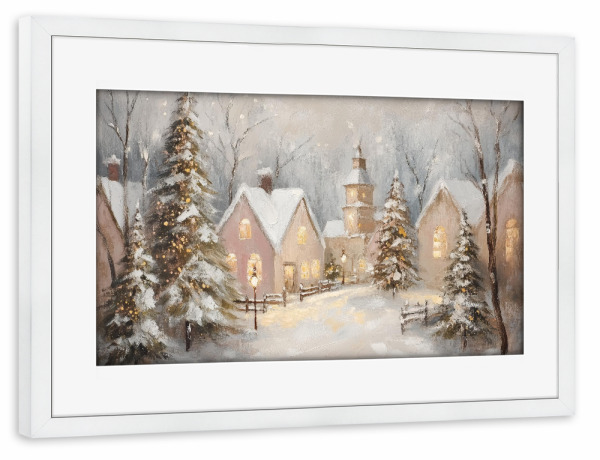 Poster mit Rahmen weiß "Weihnachtsdorf im Winter" artboxONE - Für Kinder,Architektur,Weihnachten,Festivals