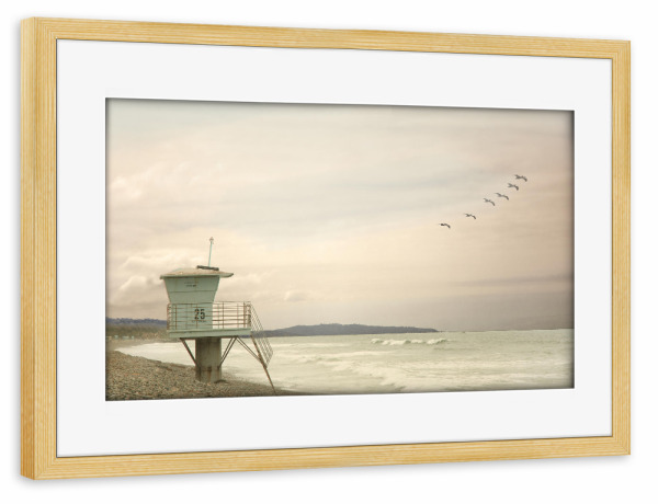 Poster mit Rahmen kiefer "Rettungsturm am Strand" artboxONE - Natur,Menschen,Reise / Strand und Meer - Coast,Lifeguard,Beach,Sea