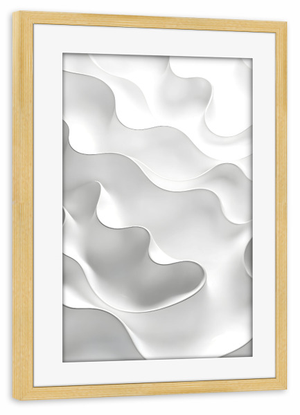 Poster mit Rahmen kiefer "Milchige Wellen" artboxONE - Abstrakt - Wellen,Abstrakt,Schwarz,Weiß,Monochrom,Minimal,Ruhig,Eklektisch,Boho,Modern